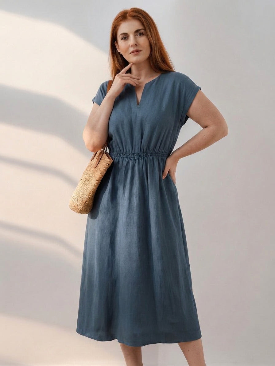 Lina — Fluid and Elegant Mixed Linen Dress - Plus size model