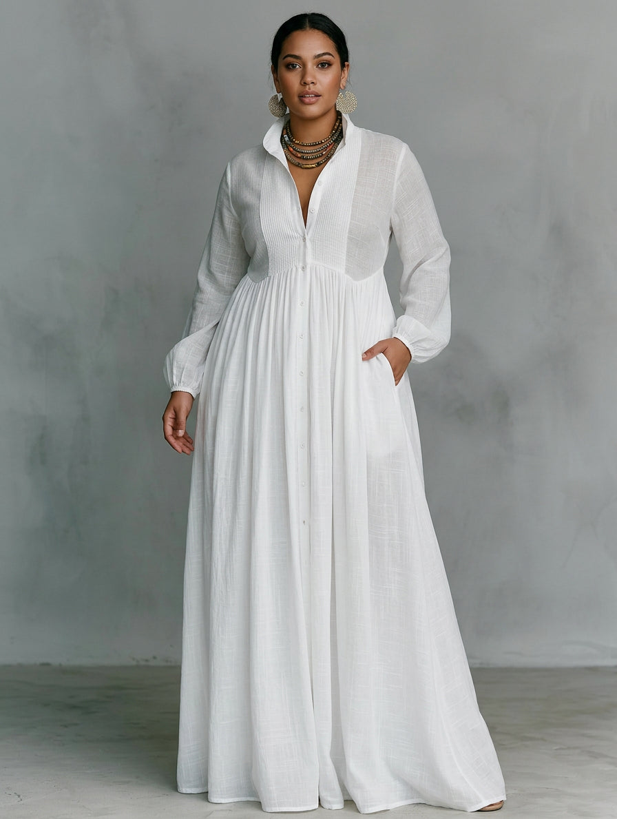 Celine | Flowing Button-Front Maxi Dress - Plus size model