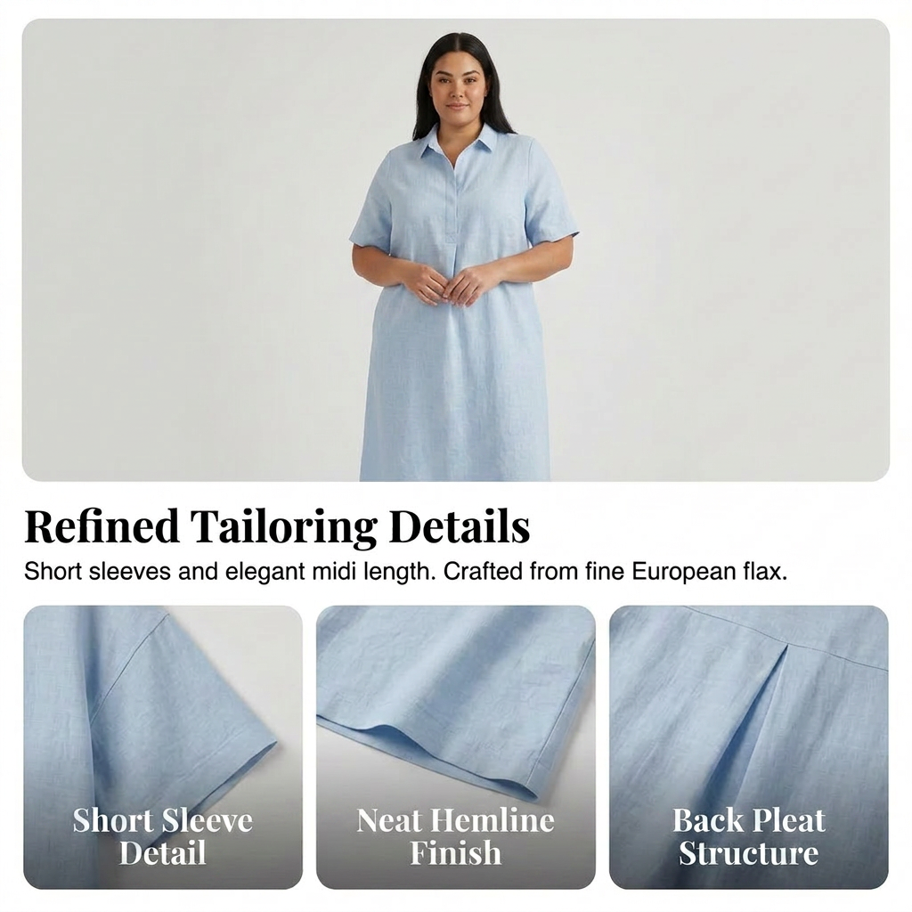 Women's Collared Button Front Relaxed Dress - Plus size model