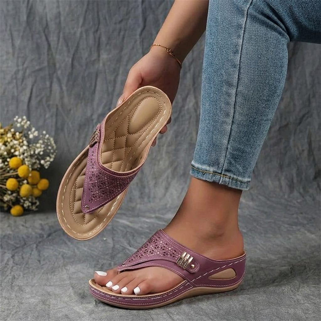 Comfort Cutout Thong Sandals - Plus size model