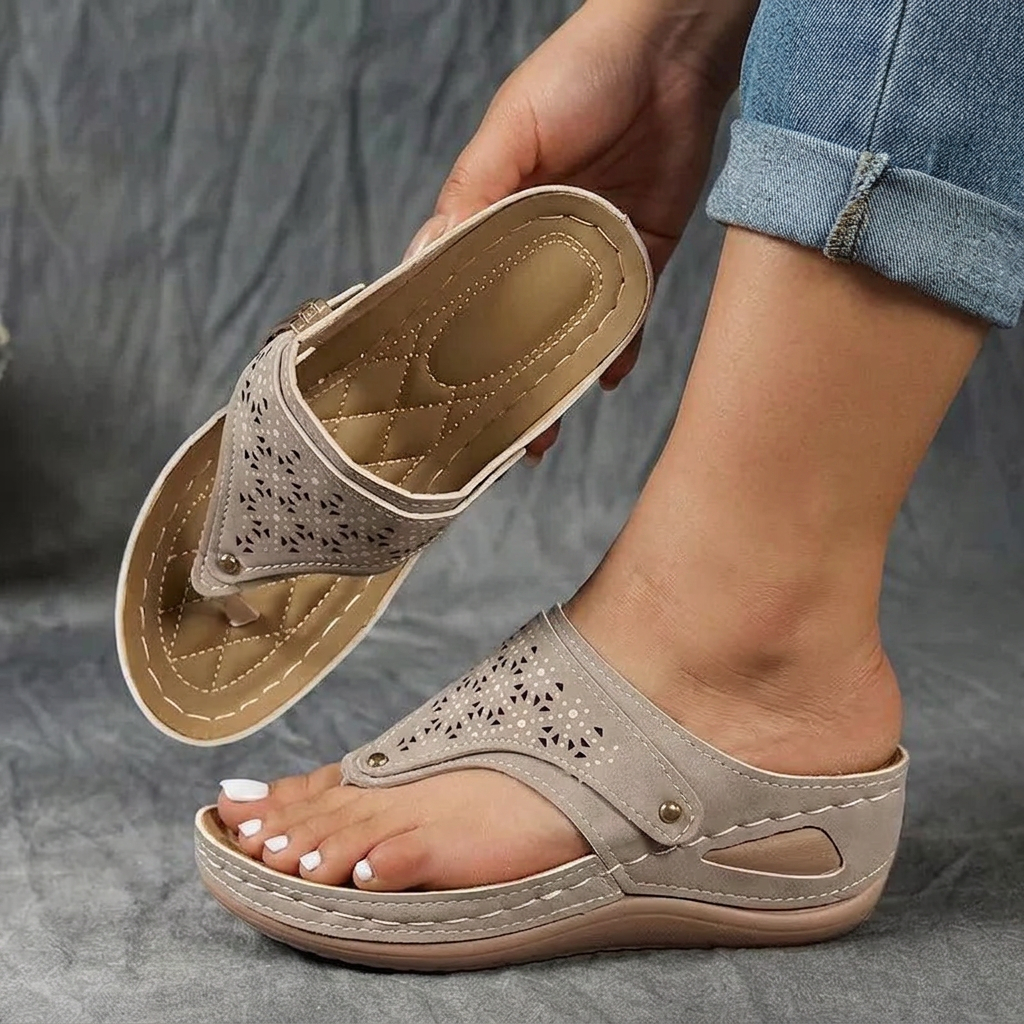 Comfort Cutout Thong Sandals - Plus size model