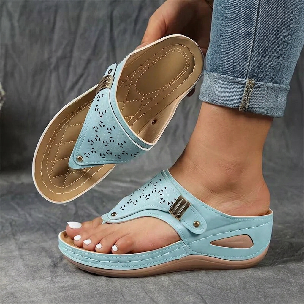 Comfort Cutout Thong Sandals - Plus size model