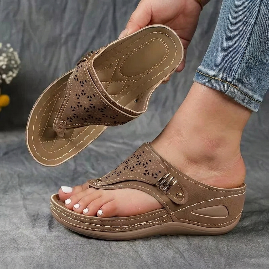Comfort Cutout Thong Sandals - Plus size model
