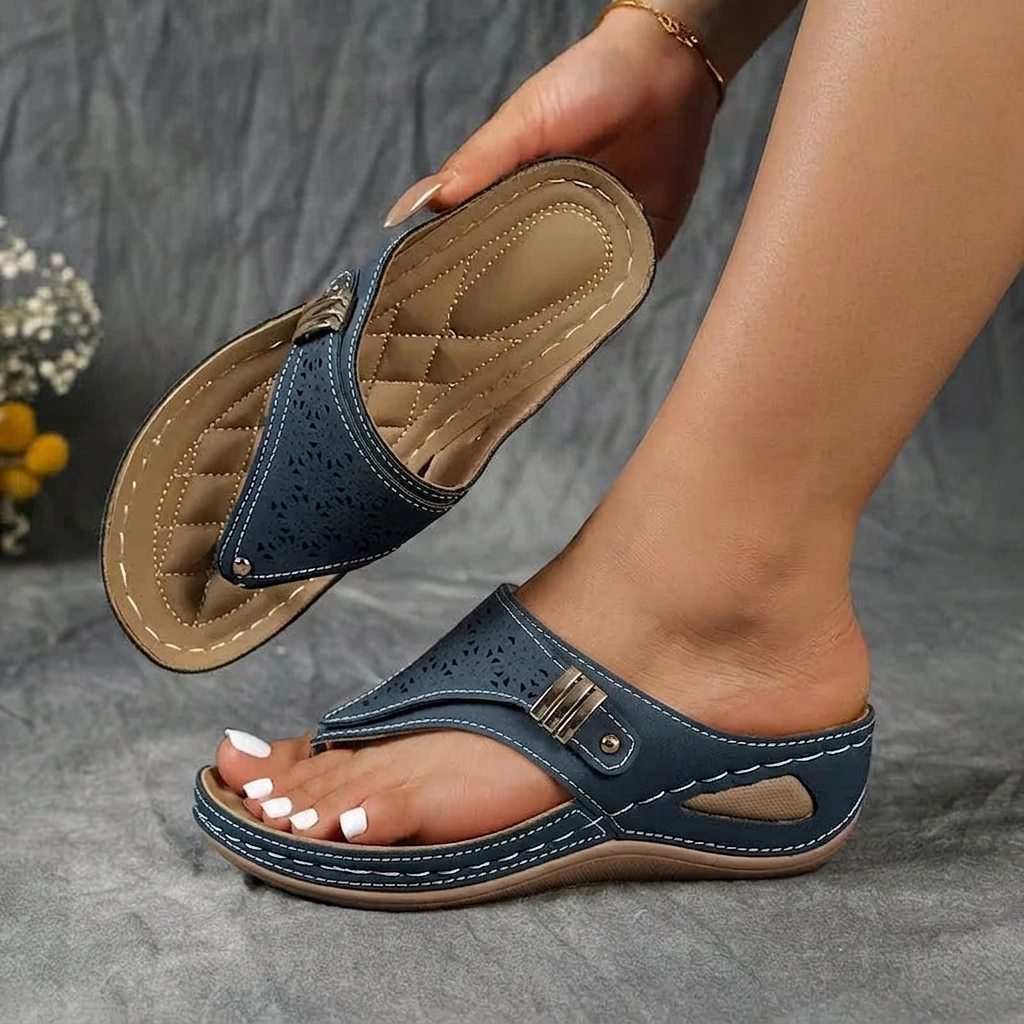 Comfort Cutout Thong Sandals - Plus size model