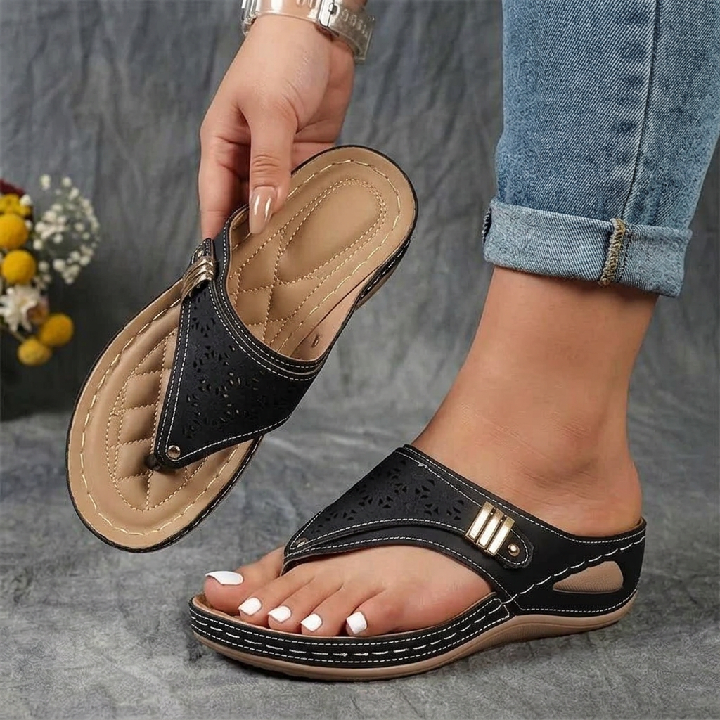 Comfort Cutout Thong Sandals - Plus size model