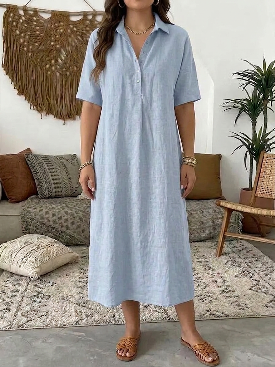 Women's Collared Button Front Relaxed Dress - Plus size model