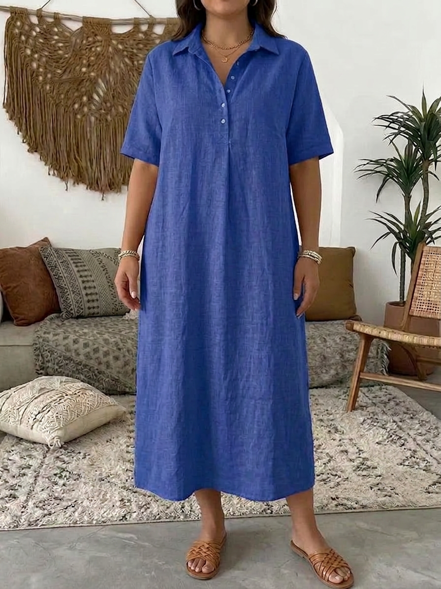 Women's Collared Button Front Relaxed Dress - Plus size model