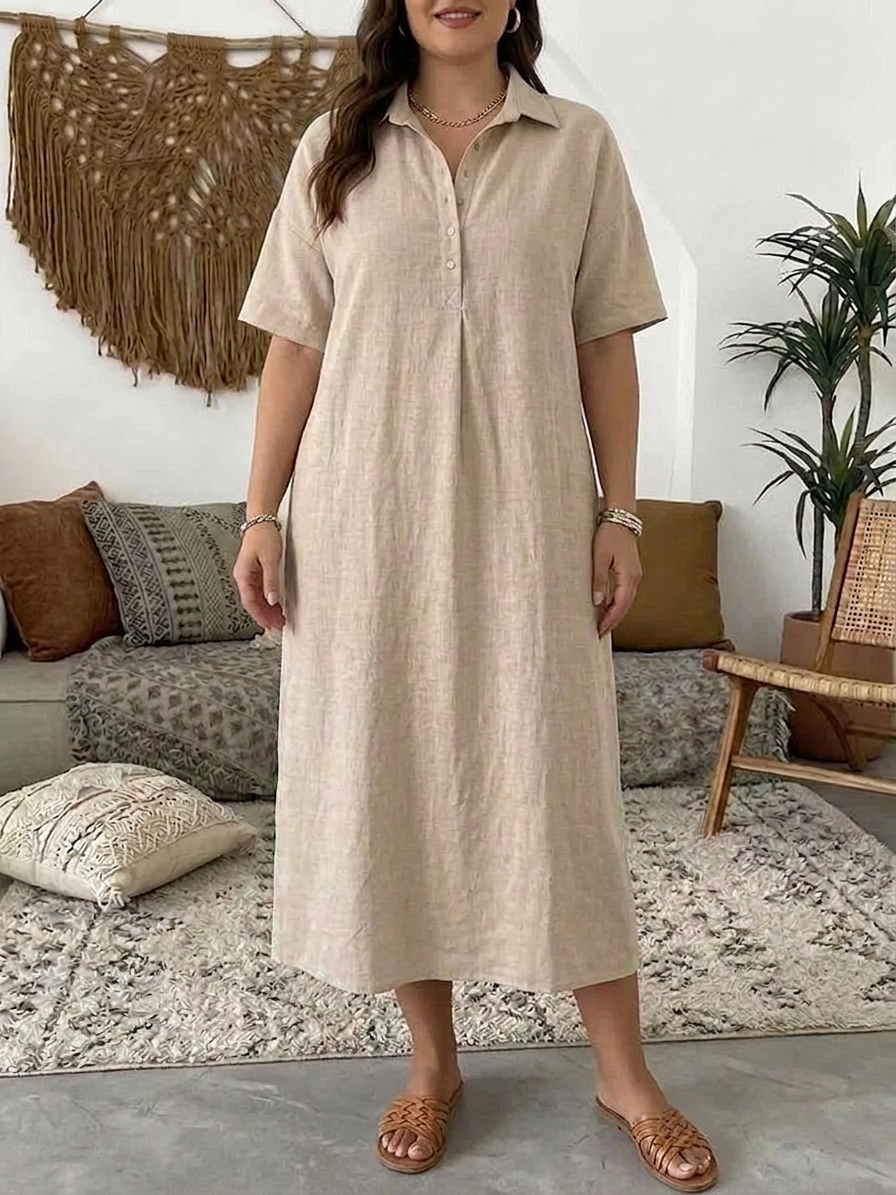 Women's Collared Button Front Relaxed Dress - Plus size model