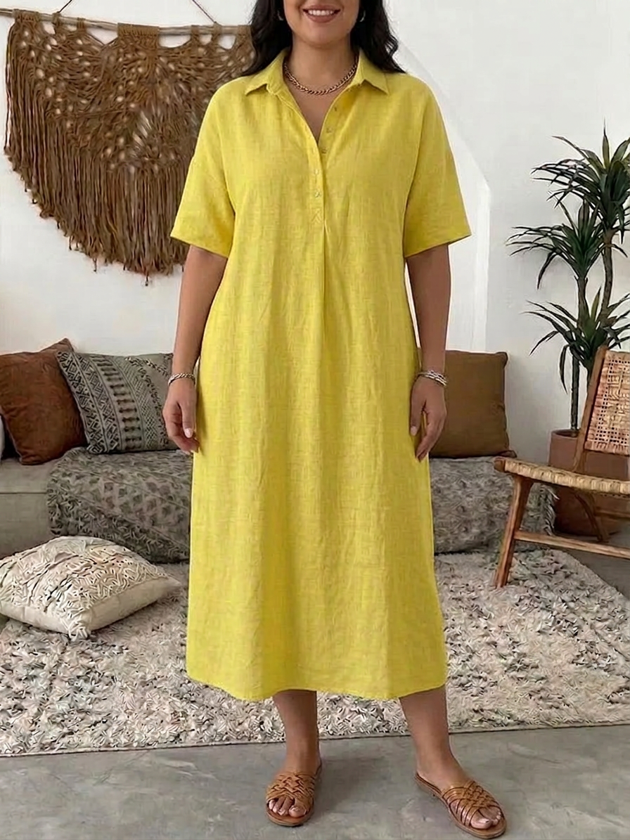 Women's Collared Button Front Relaxed Dress - Plus size model