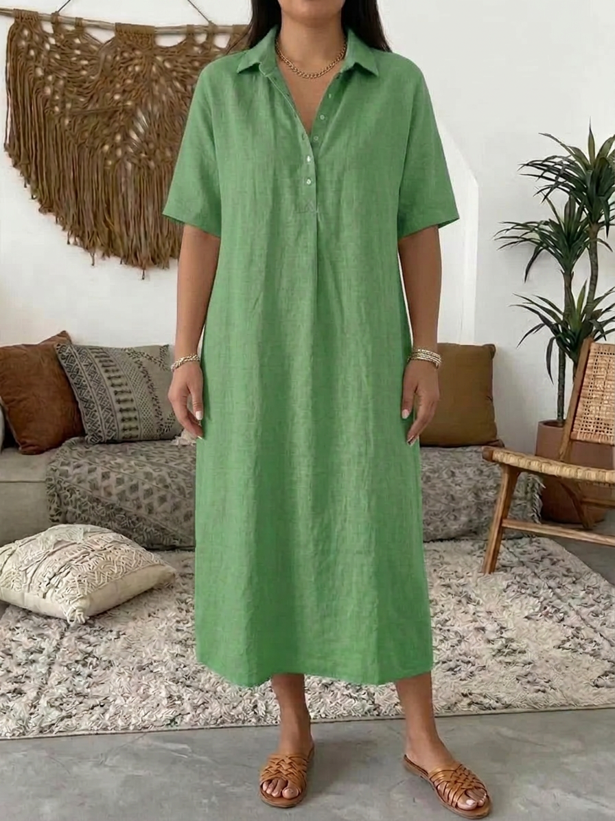 Women's Collared Button Front Relaxed Dress - Plus size model