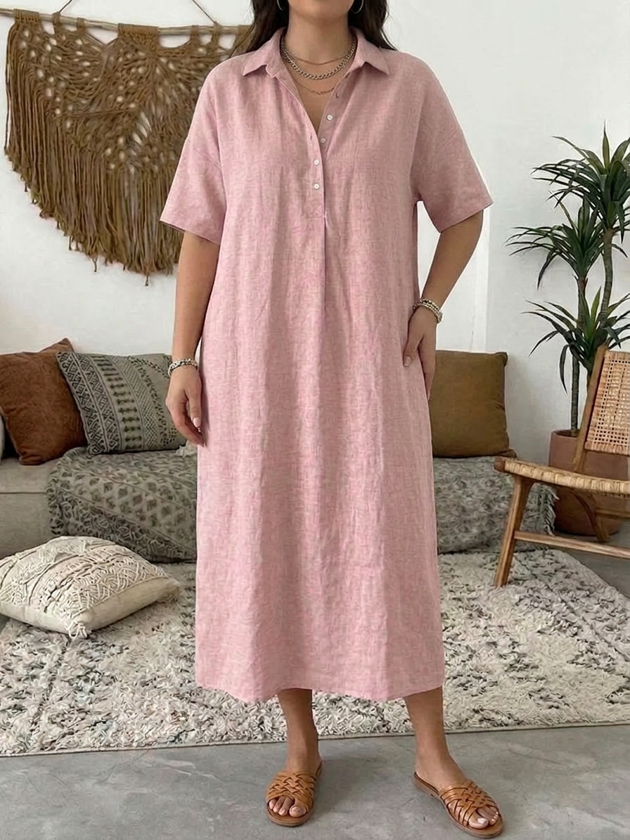 Women's Collared Button Front Relaxed Dress - Plus size model