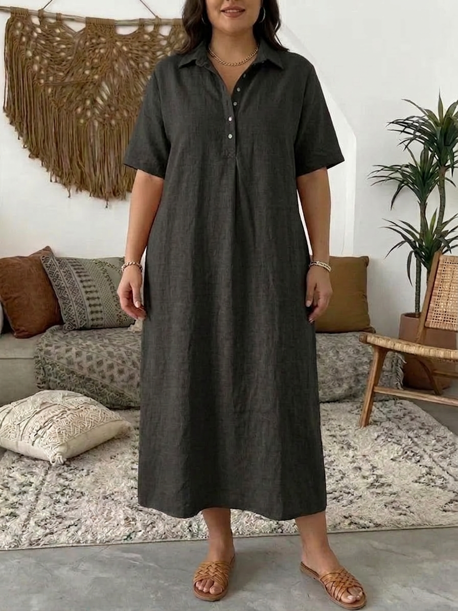Women's Collared Button Front Relaxed Dress - Plus size model