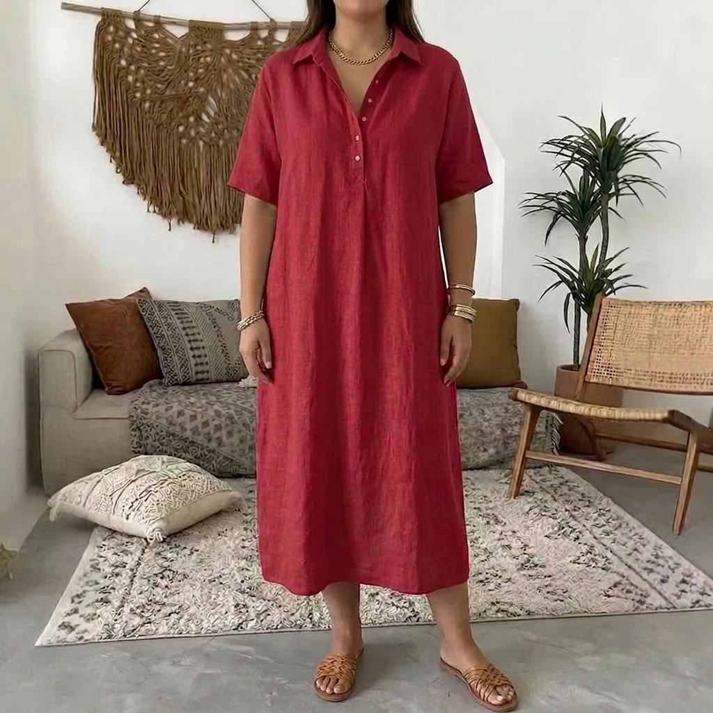 Women's Collared Button Front Relaxed Dress - Plus size model