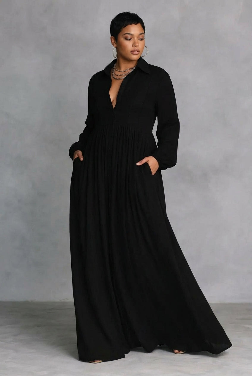 Celine | Flowing Button-Front Maxi Dress - Plus size model