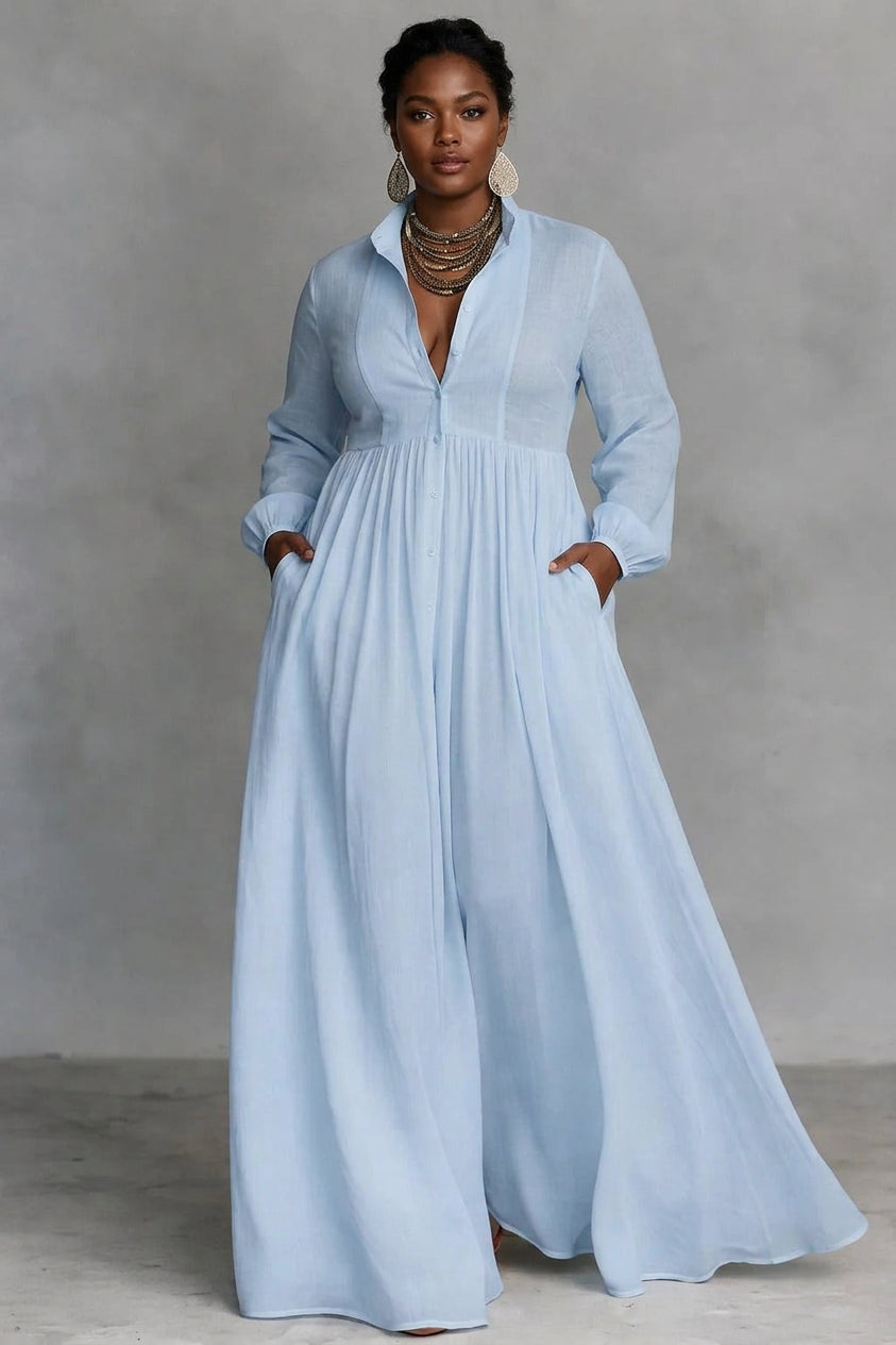 Celine | Flowing Button-Front Maxi Dress - Plus size model