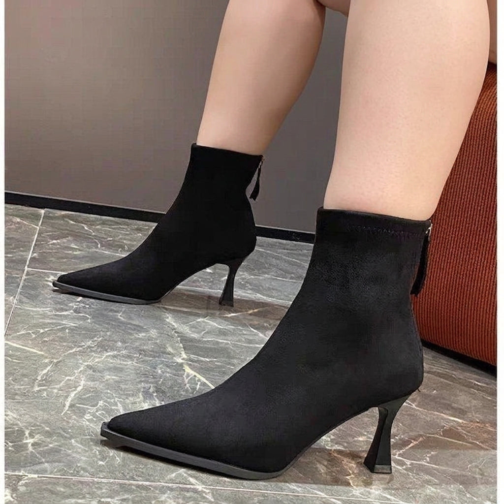 Elara - Elegant Pointed Ankle Boots with Slim Heel - Plus size model