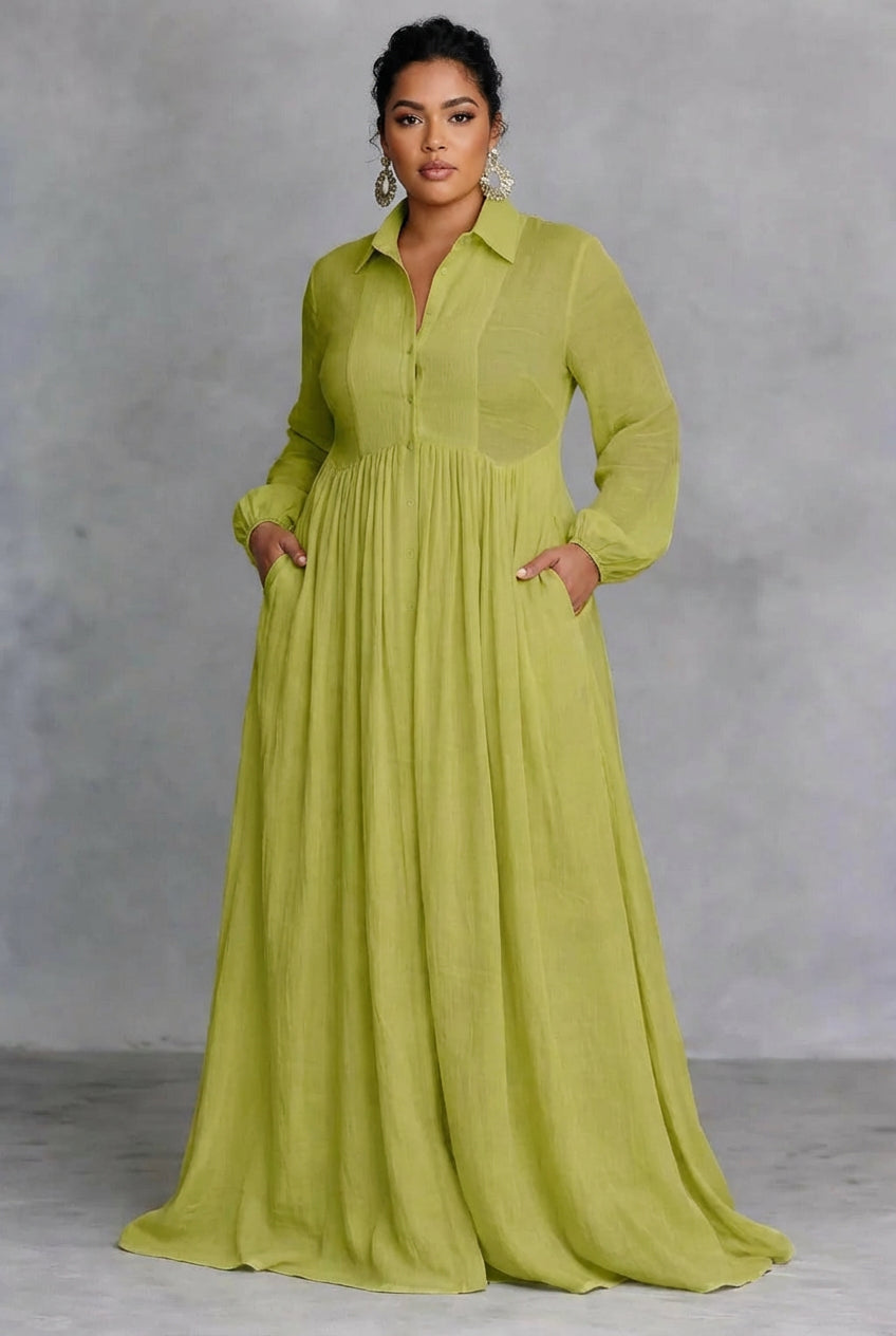 Celine | Flowing Button-Front Maxi Dress - Plus size model