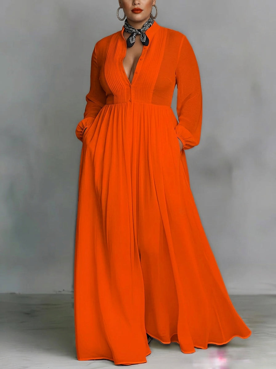 Celine | Flowing Button-Front Maxi Dress - Plus size model