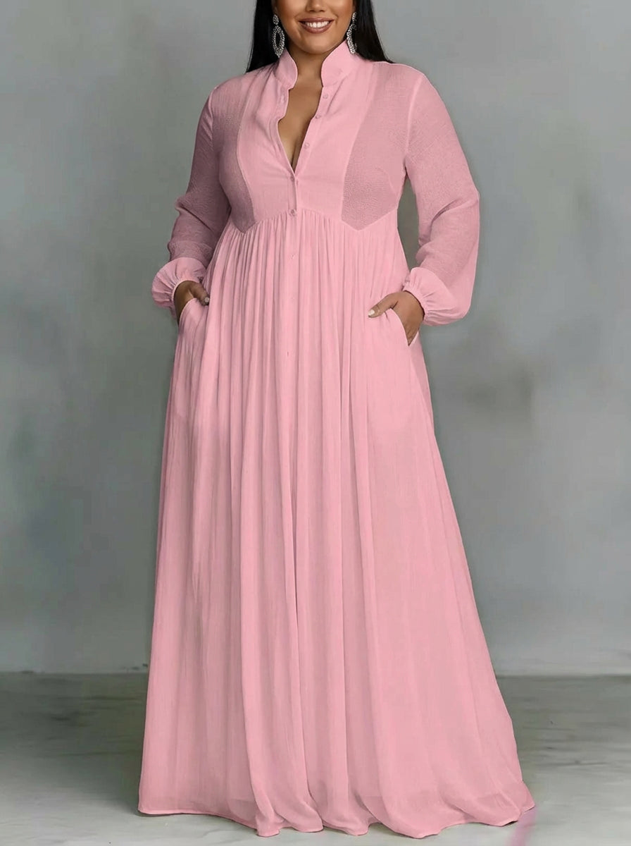 Celine | Flowing Button-Front Maxi Dress - Plus size model