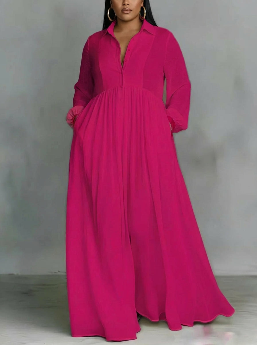 Celine | Flowing Button-Front Maxi Dress - Plus size model