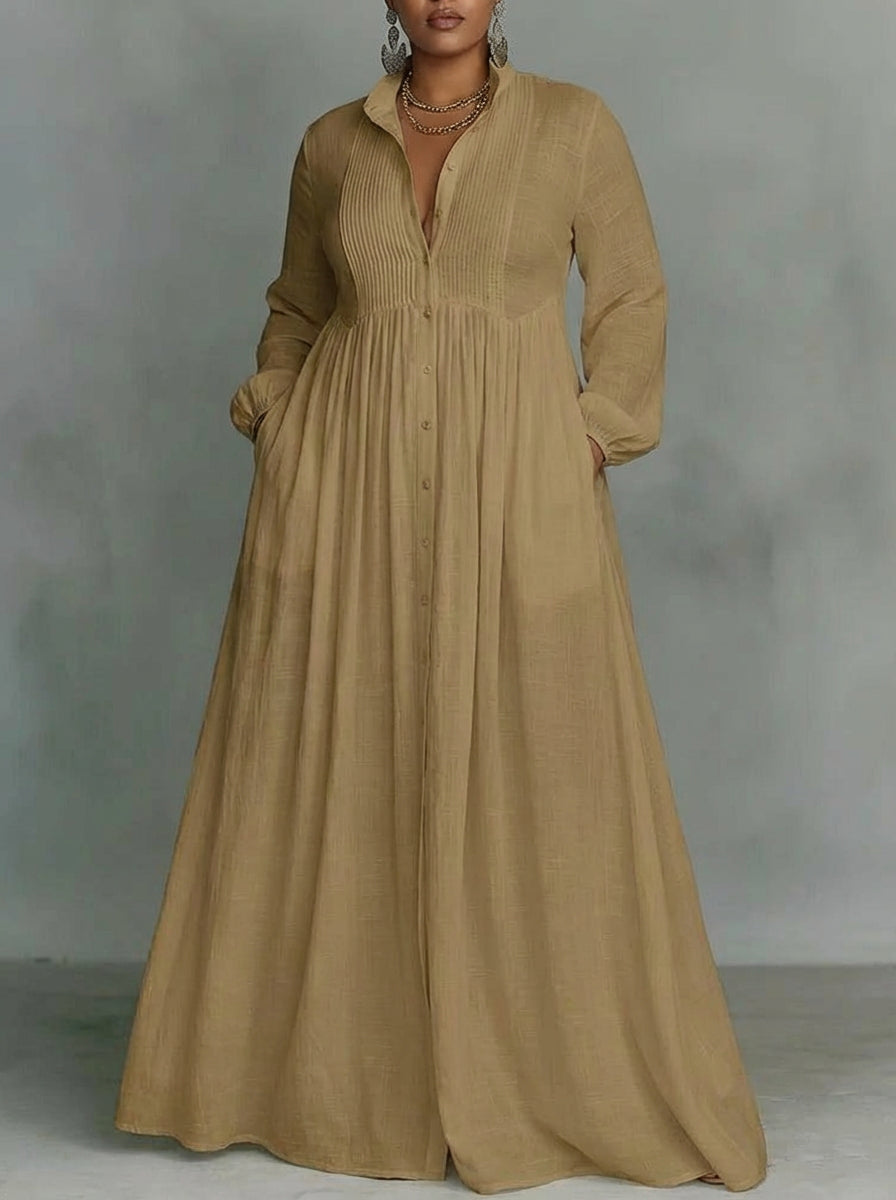 Celine | Flowing Button-Front Maxi Dress - Plus size model