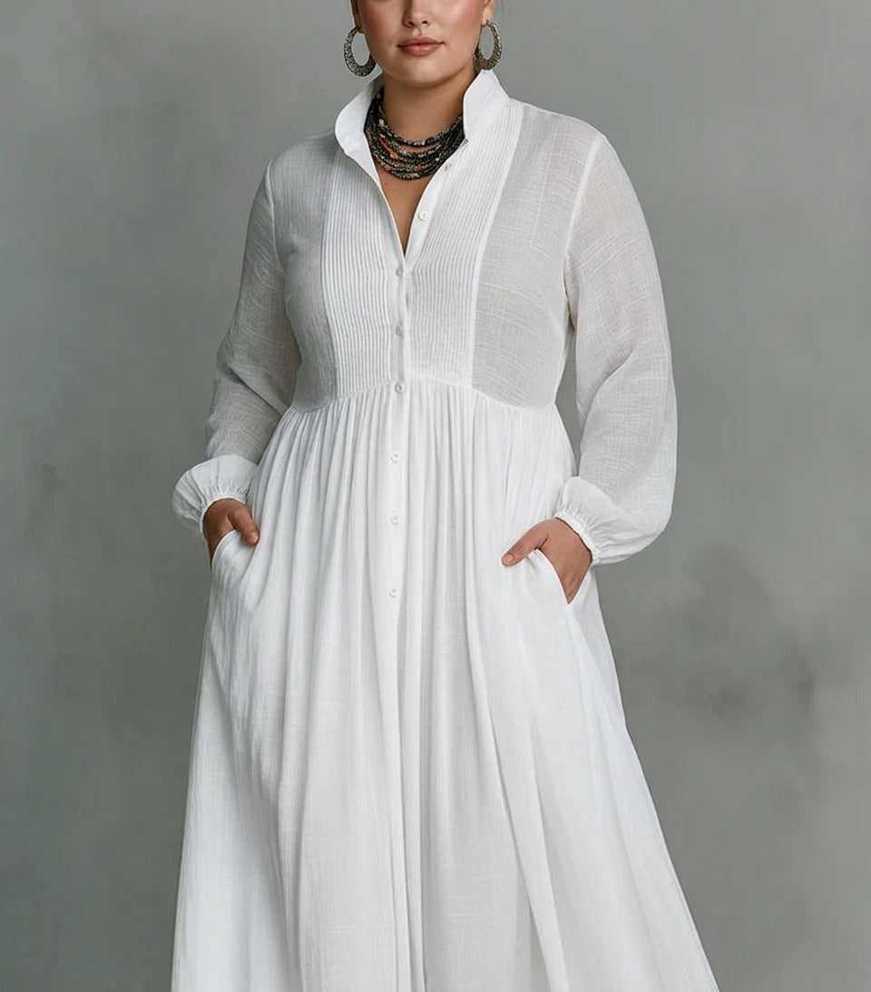Celine | Flowing Button-Front Maxi Dress - Plus size model
