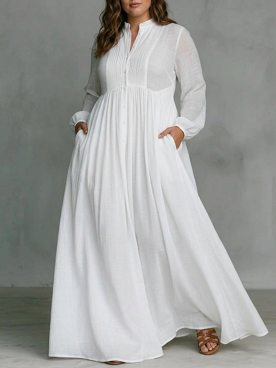 Celine | Flowing Button-Front Maxi Dress - Plus size model