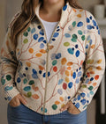 Patricia | Botanical Leaf Print Zip Cardigan - Plus size model