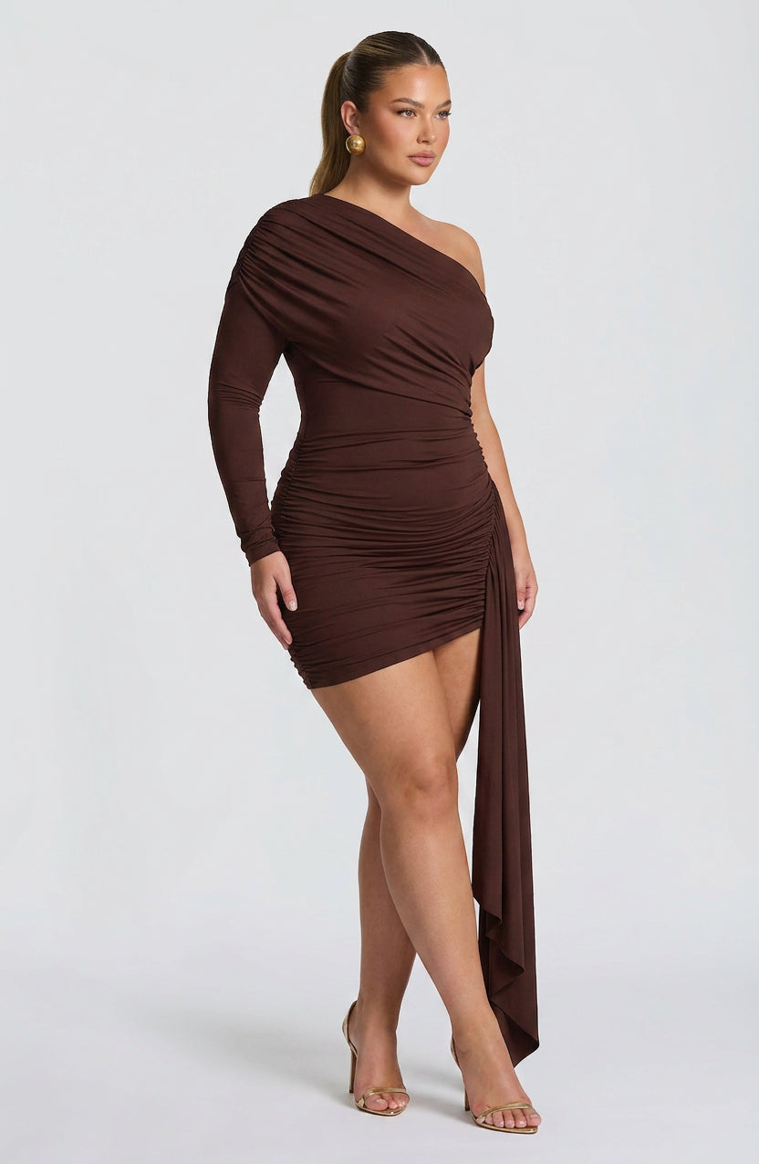 Jovanna Mini Dress - Plum Brown - Plus size model