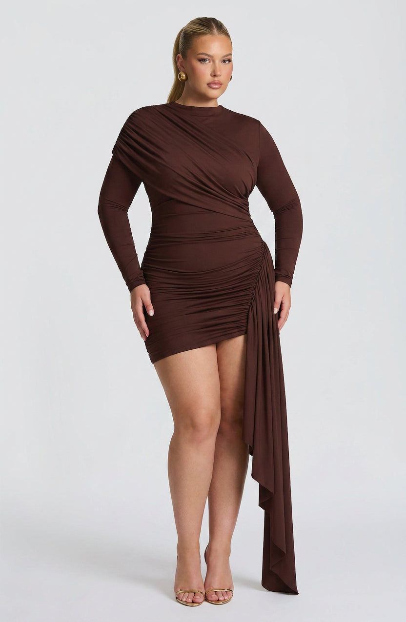 Jovanna Mini Dress - Plum Brown - Plus size model