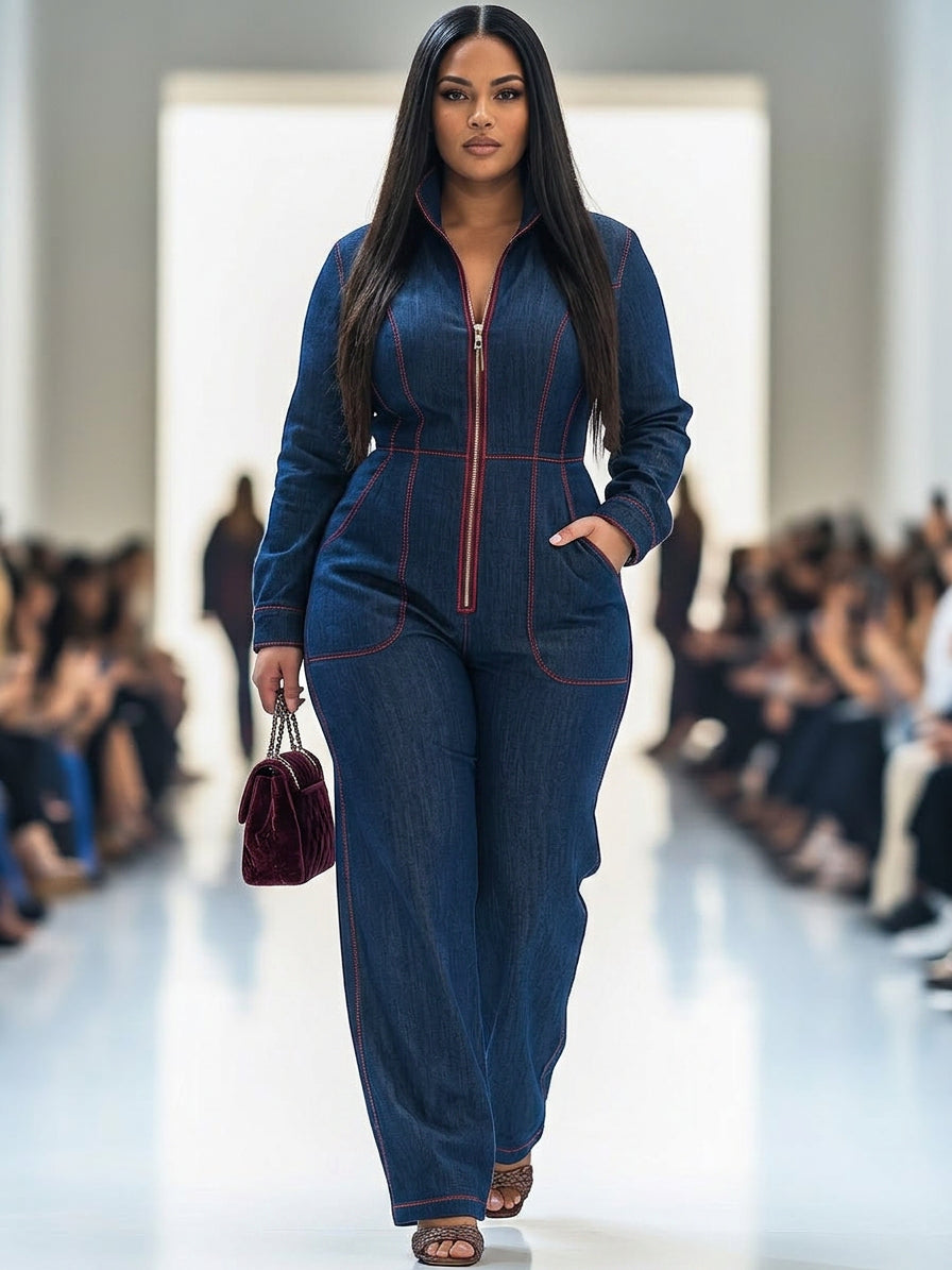 Amanda - Casual Wide Leg Jumpsuit - Plus size model