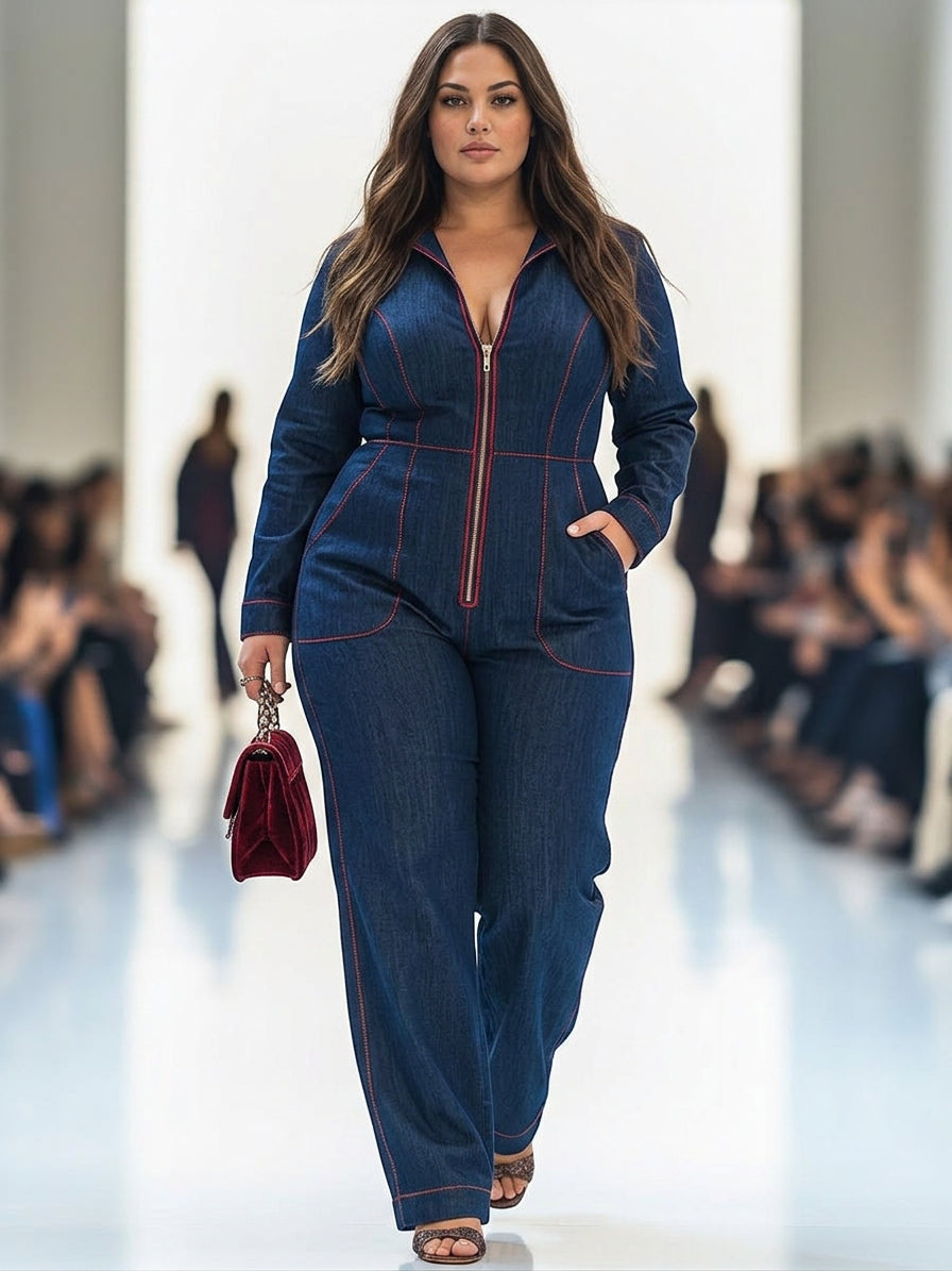 Amanda - Casual Wide Leg Jumpsuit - Plus size model