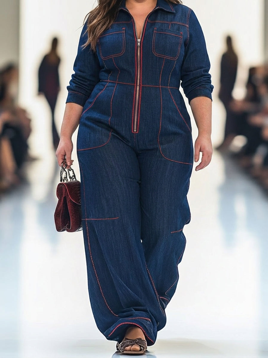 Amanda - Casual Wide Leg Jumpsuit - Plus size model