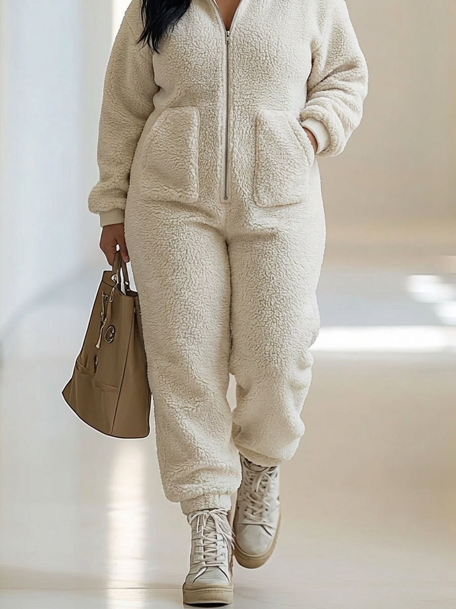Emily - Vintage Polar Fleece Jumpsuit - Plus size model