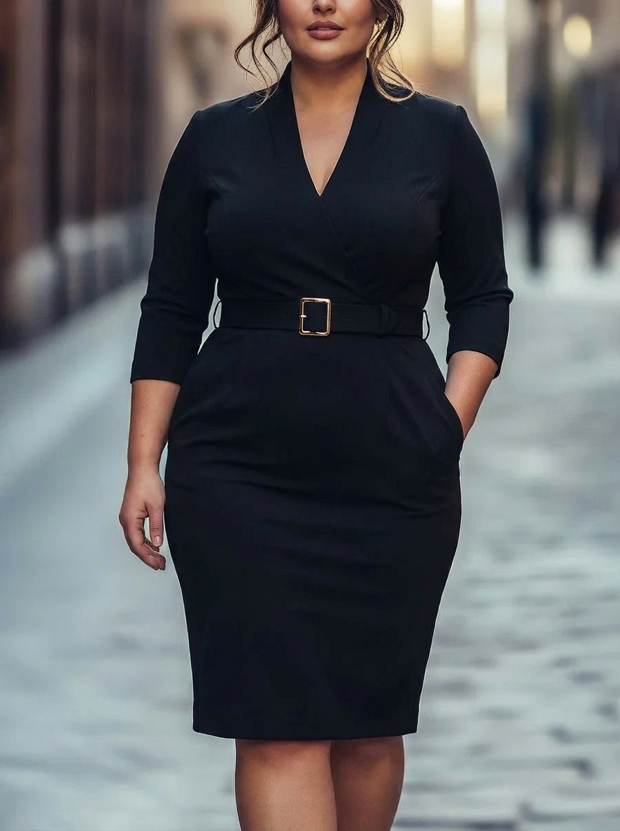 Estelle | The Belted Power Maxi Dress - Plus size model
