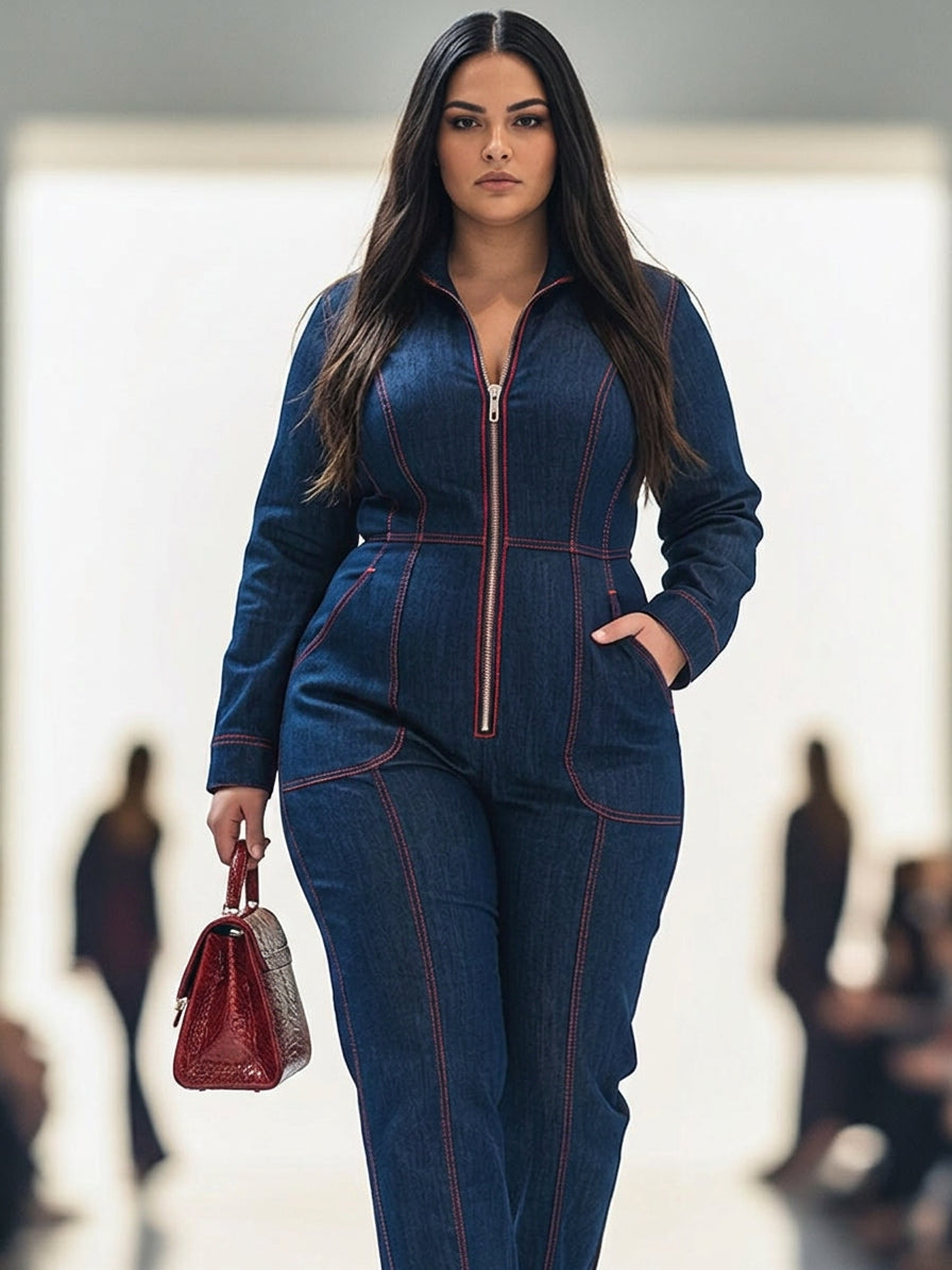 Amanda - Casual Wide Leg Jumpsuit - Plus size model