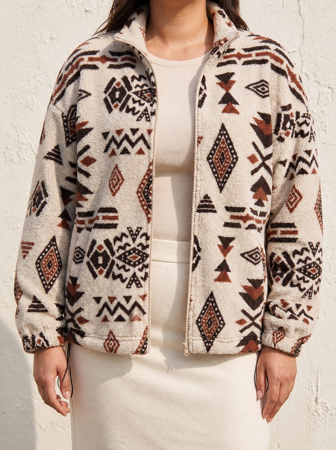Juniper™ | Aztec Sherpa Bomber - Plus size model