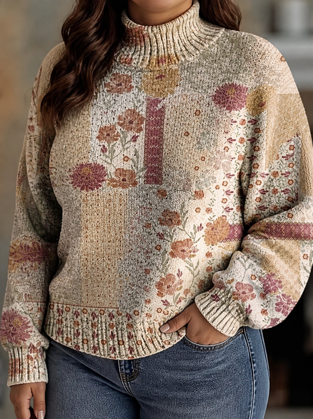 Linnea | Patchwork Garden Turtleneck - Plus size model