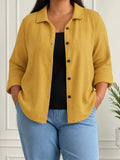 Zeffirine | Relaxed Ocher Textured Button-Front Blouse - Plus size model