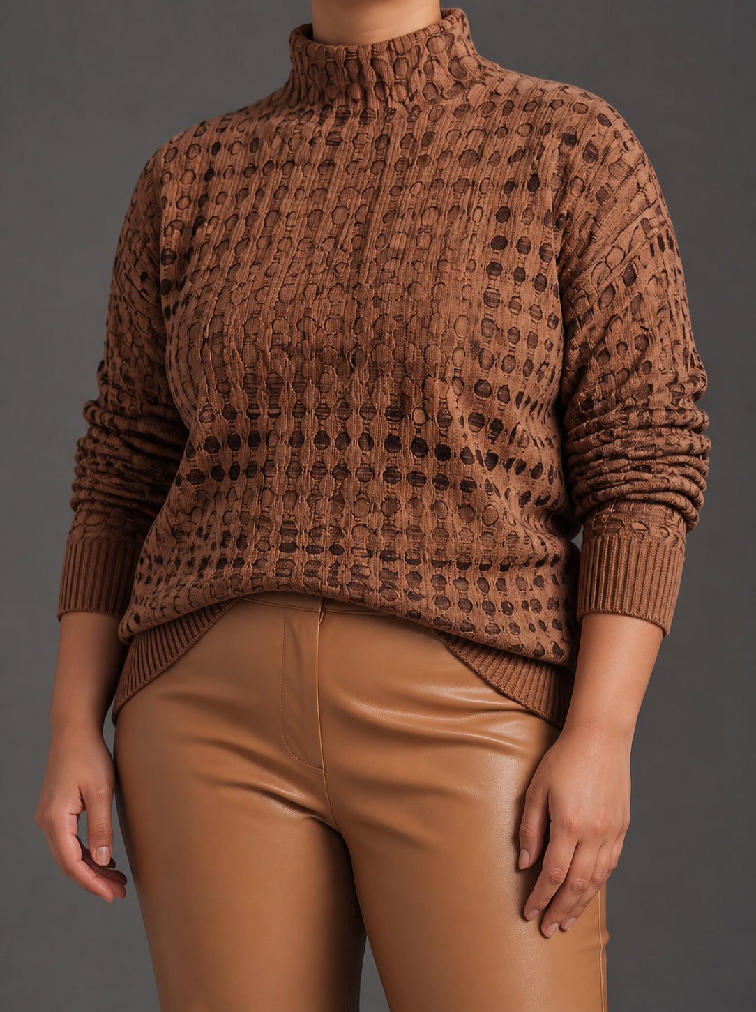 Marnie | Chestnut Lattice Turtleneck - Plus size model