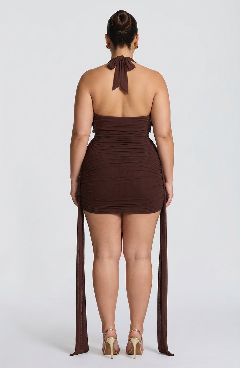 Melona Mini Dress - Plum Brown - Plus size model