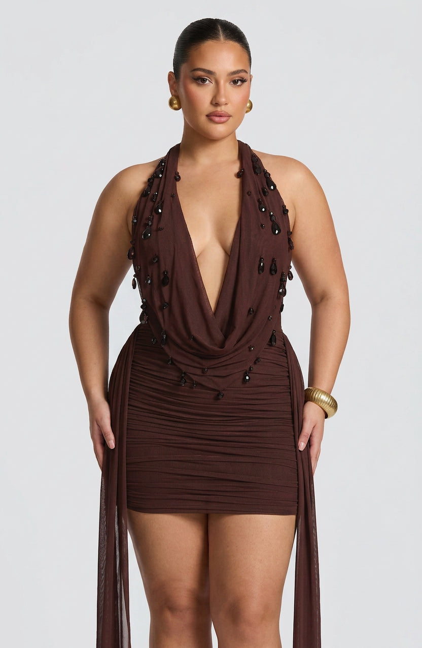 Melona Mini Dress - Plum Brown - Plus size model