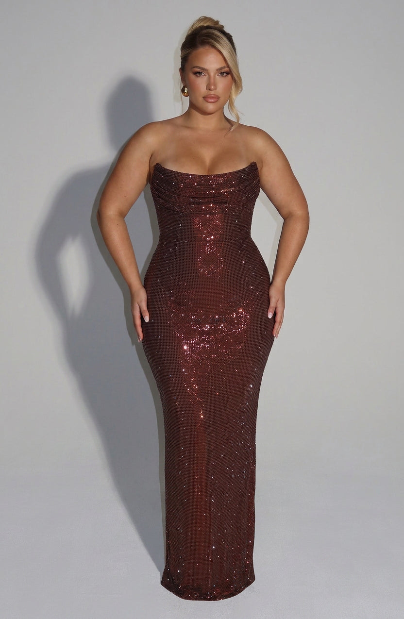 Mirabella Maxi Dress - Plum Brown - Plus size model