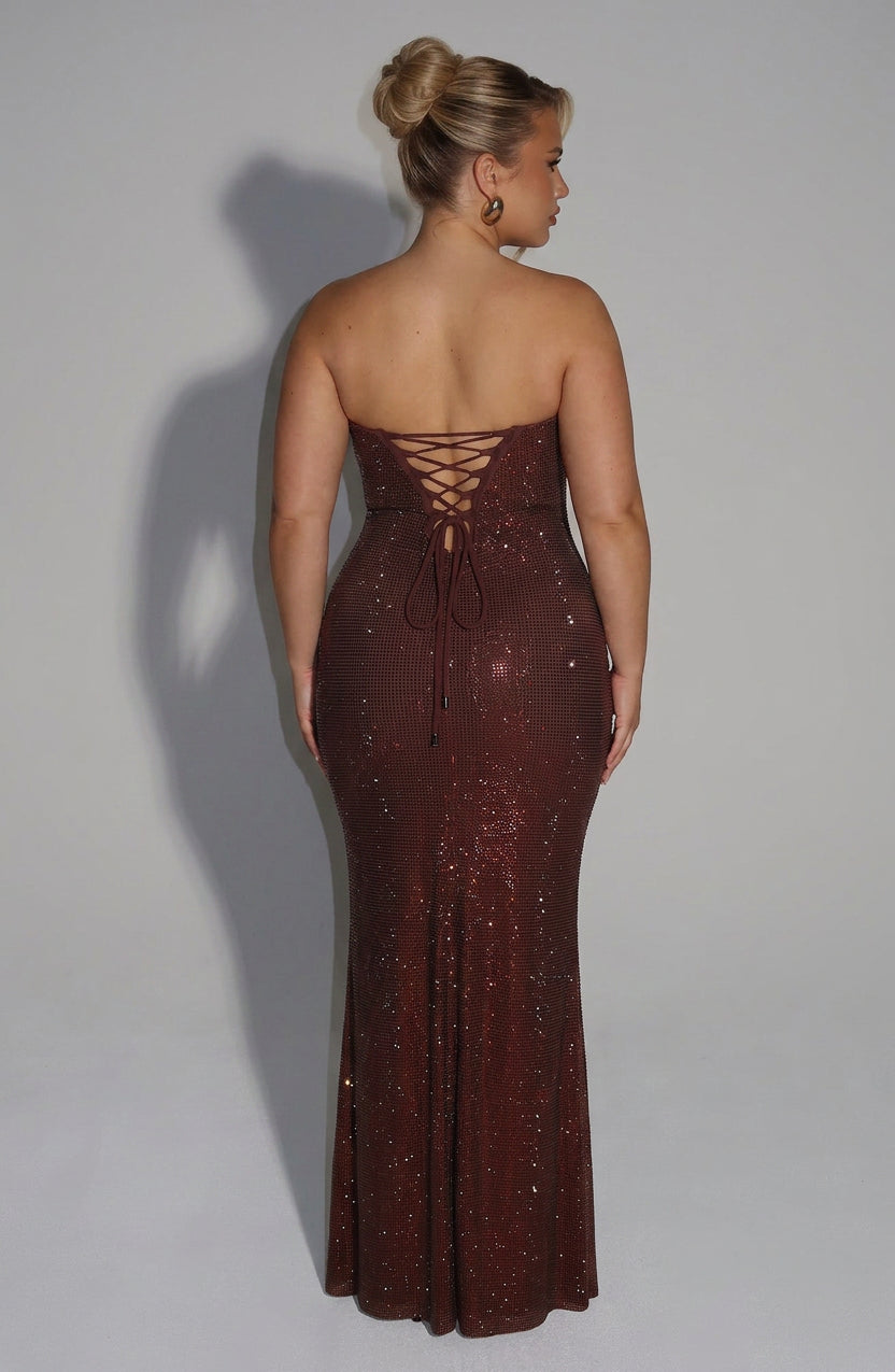 Mirabella Maxi Dress - Plum Brown - Plus size model