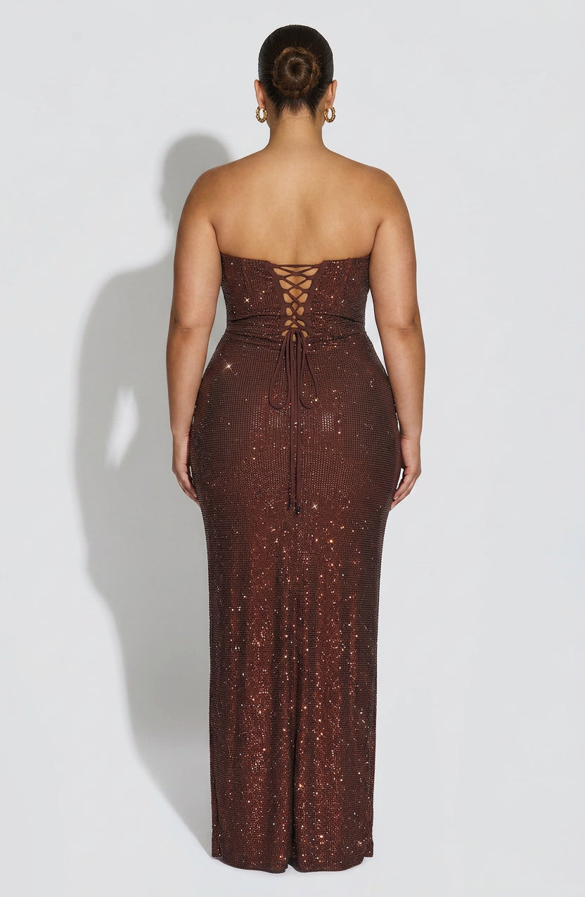 Mirabella Maxi Dress - Plum Brown - Plus size model