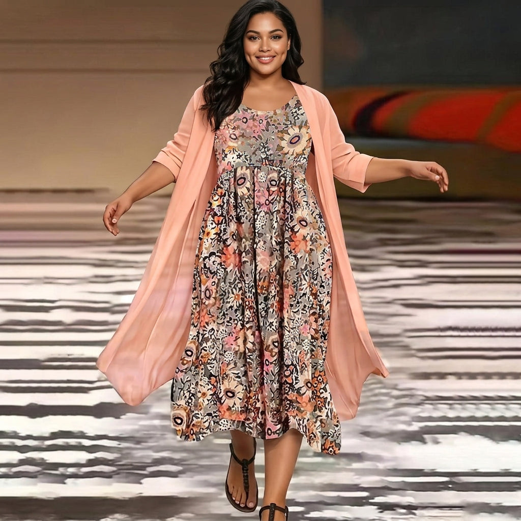 Essie - Floral Boho Dress - Plus size model