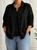 Patricia | Relaxed Black Button-Through Blouse - Plus size model