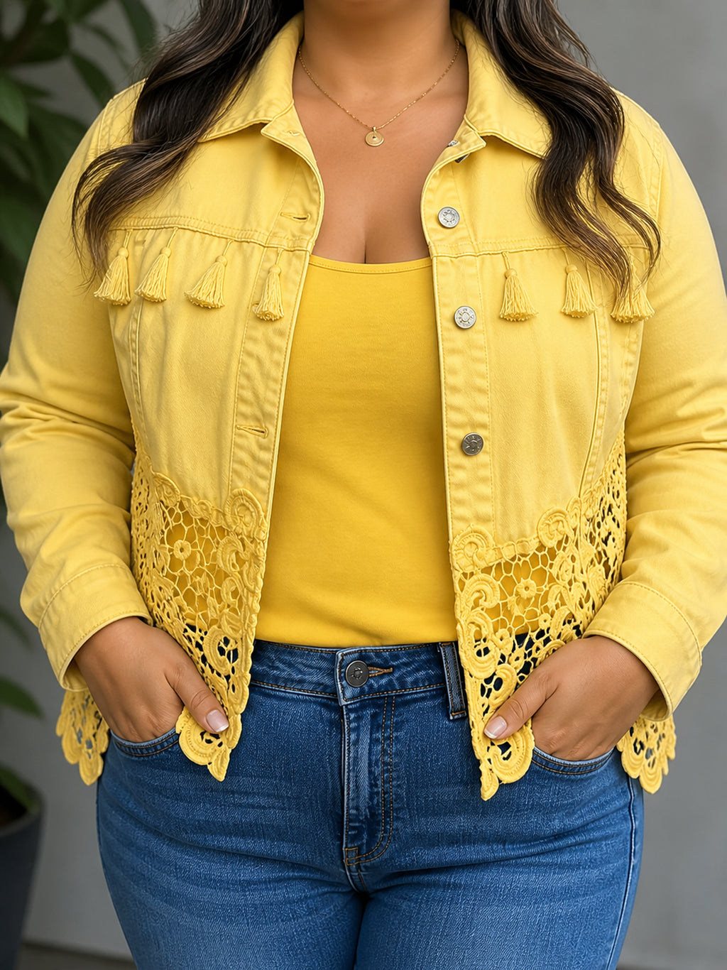 Kambria | Fringe & Lace Jacket - Plus size model