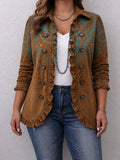 Goldenridge | Paisley Print Ruffle Jacket - Plus size model
