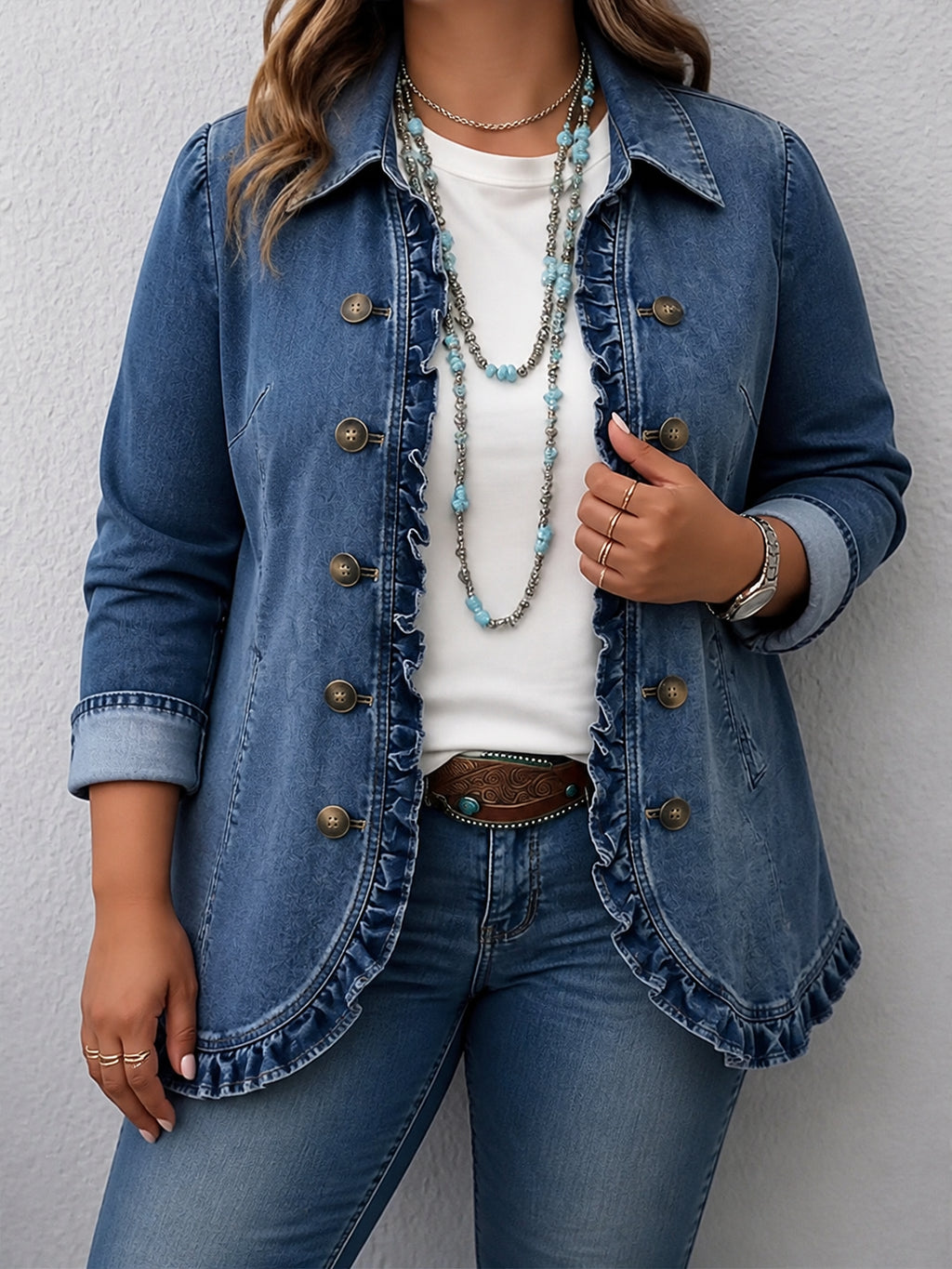 Ruffelle | Ruffled Jacket - Plus size model